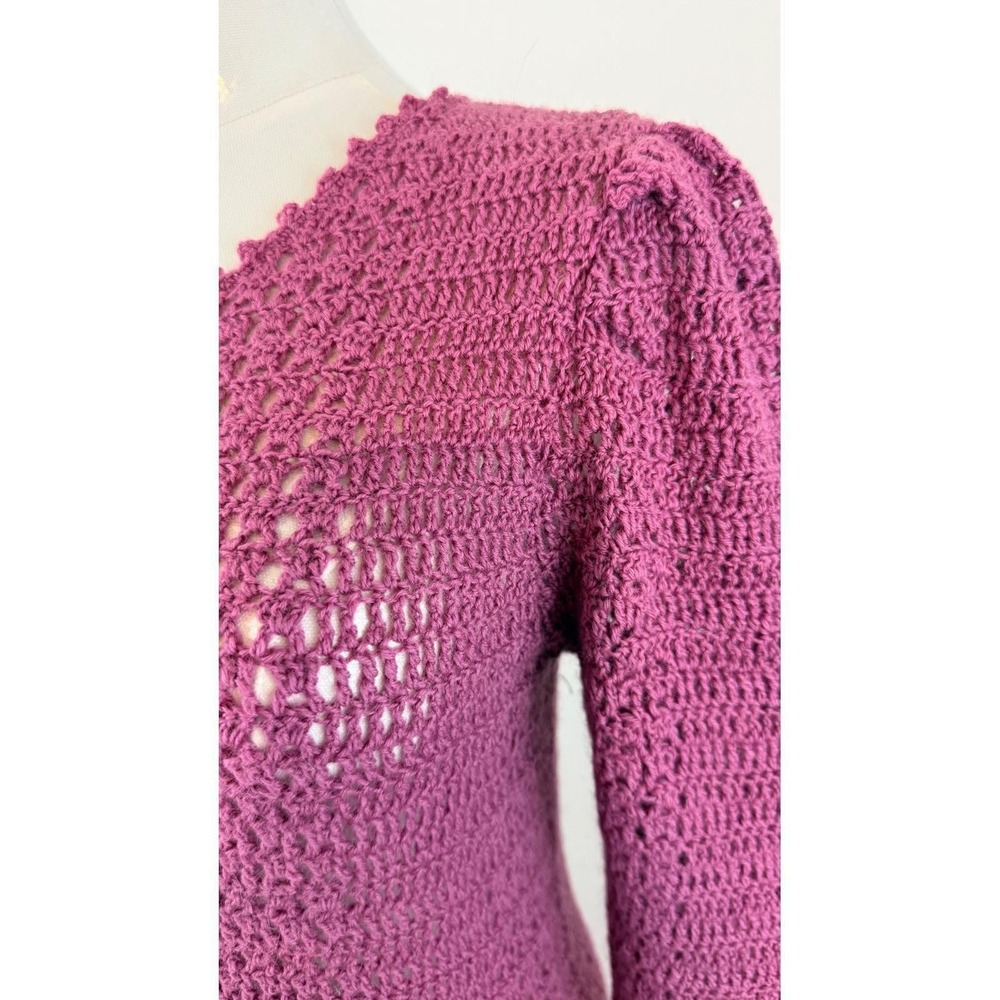 Cottagecore Vintage Handmade Crochet Maxi Dress Long Sleeve Sheer - Picture 10 of 12